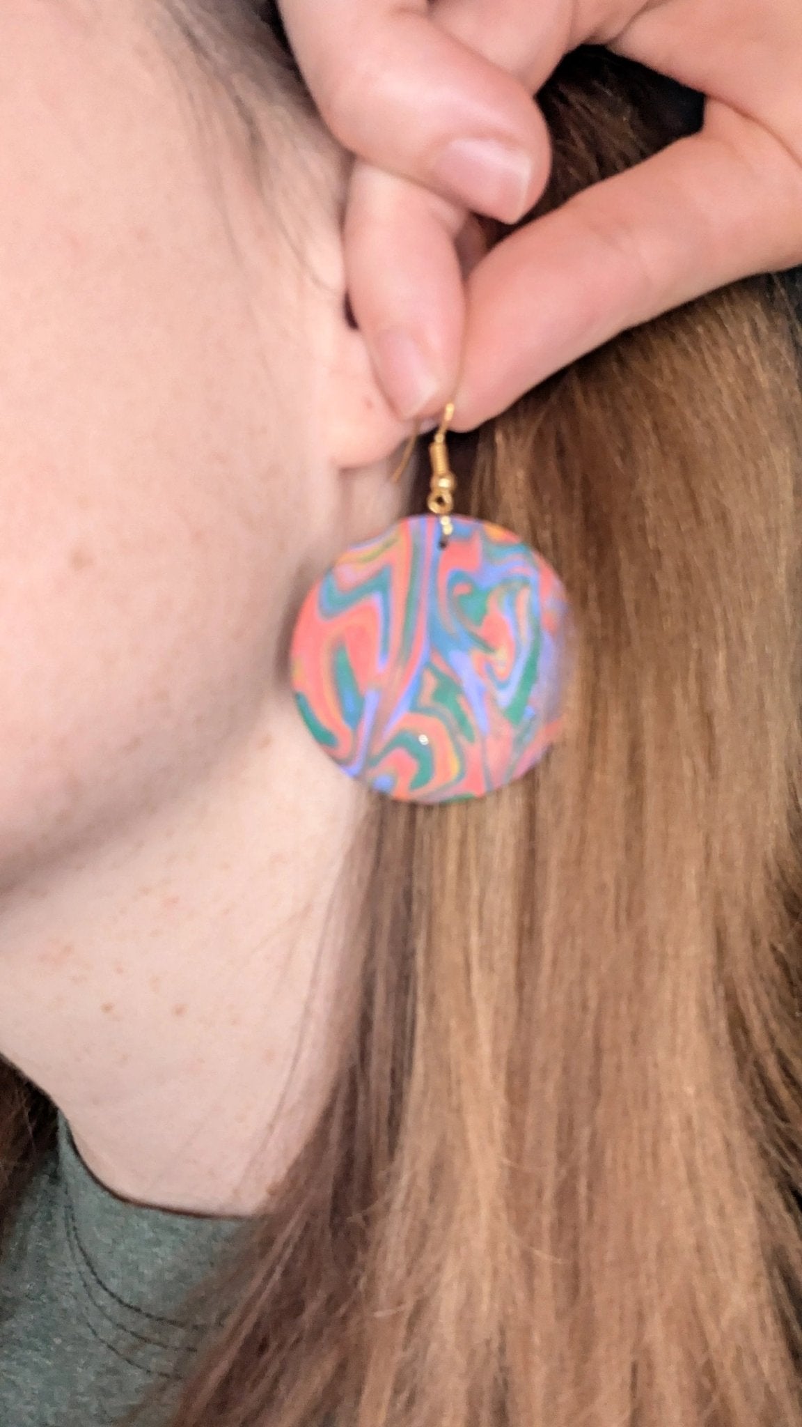Rainbow circle polymer clay earrings - nickel free, for pierced ears, handmade jewelry perfect for gifting by My Store