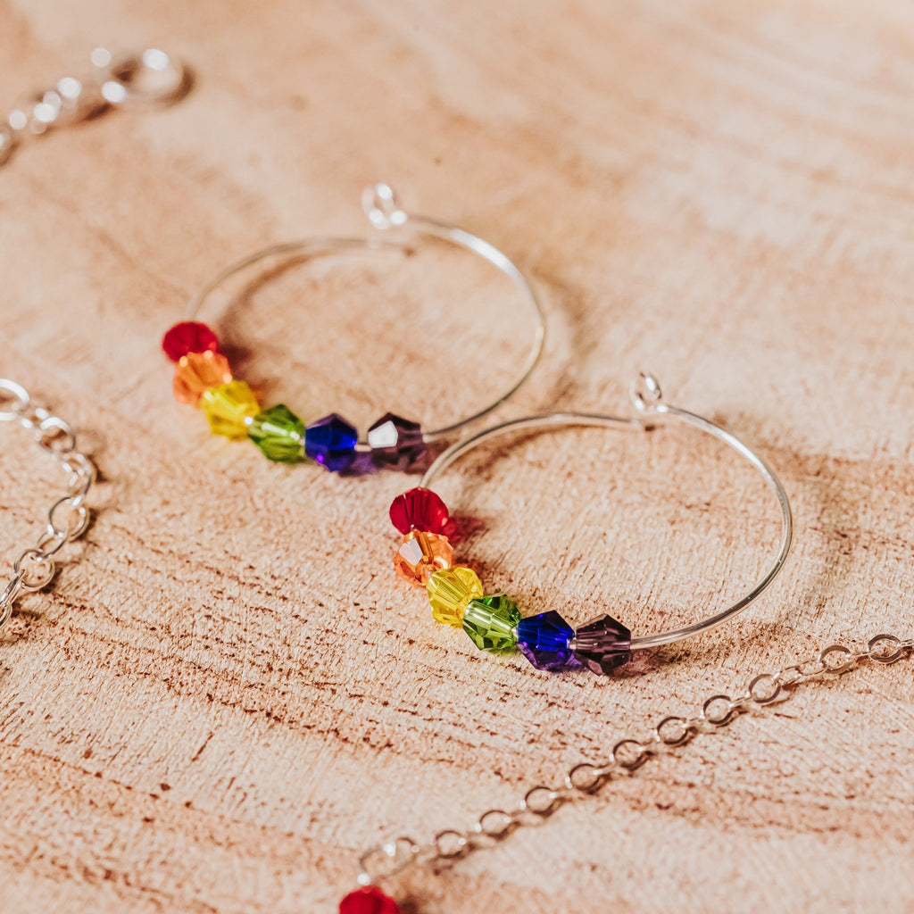Rainbow Crystal Dainty Hoop Earrings Earrings La Vie Bien Rainbow Crystal Dainty Hoop Earrings
