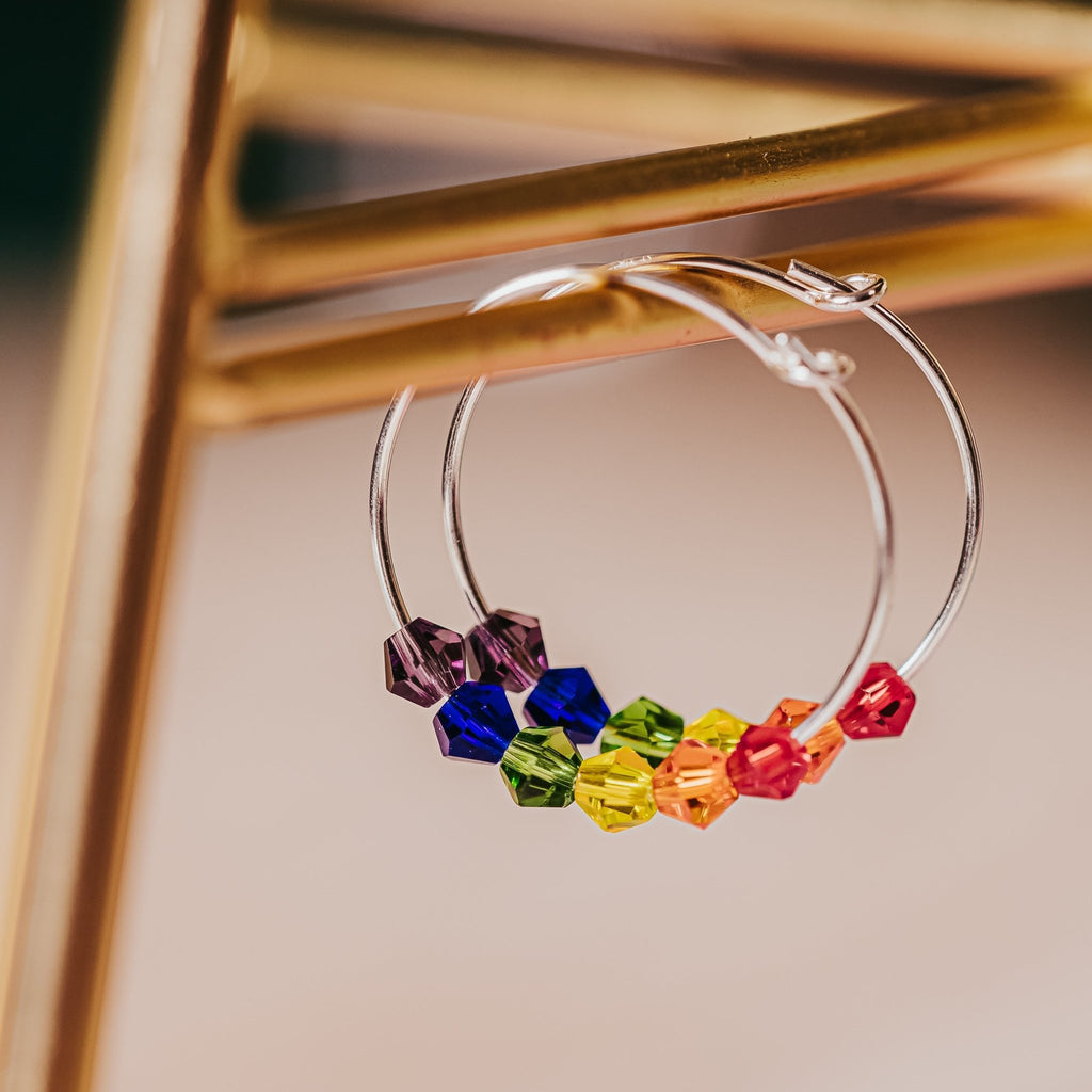 Rainbow Crystal Dainty Hoop Earrings Earrings La Vie Bien Rainbow Crystal Dainty Hoop Earrings
