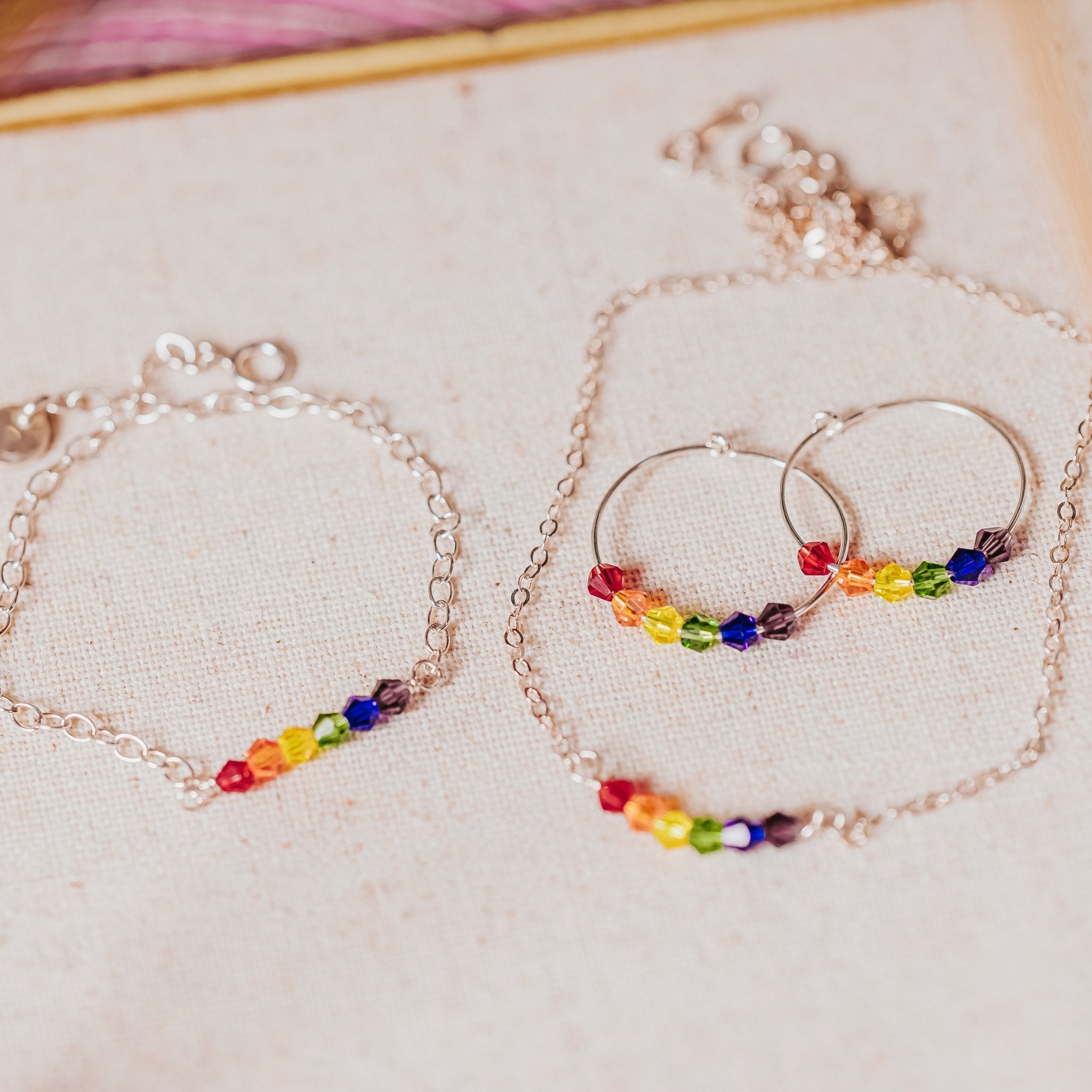 Rainbow Crystal Dainty Hoop Earrings Earrings La Vie Bien Rainbow Crystal Dainty Hoop Earrings
