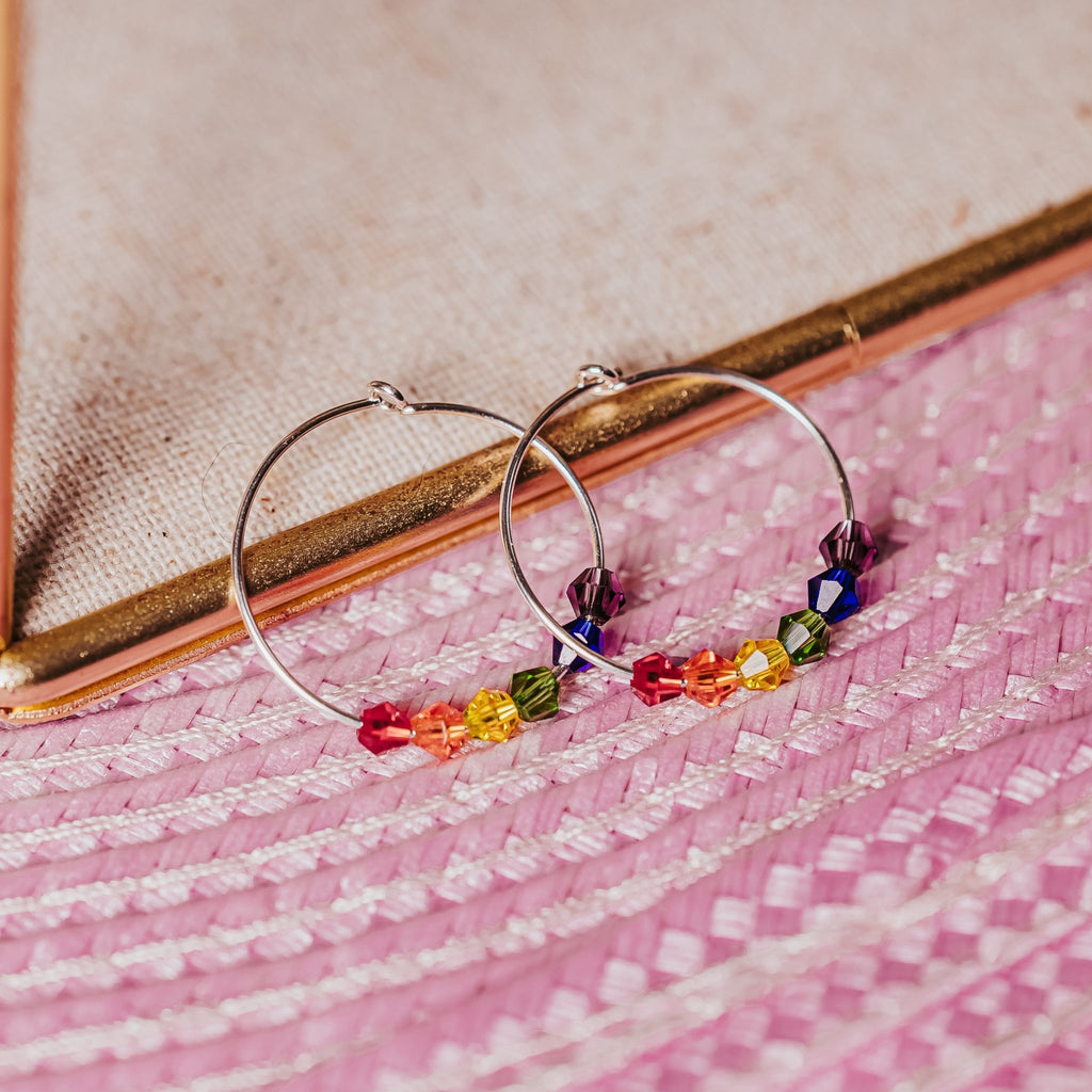 Rainbow Crystal Dainty Hoop Earrings Earrings La Vie Bien Rainbow Crystal Dainty Hoop Earrings
