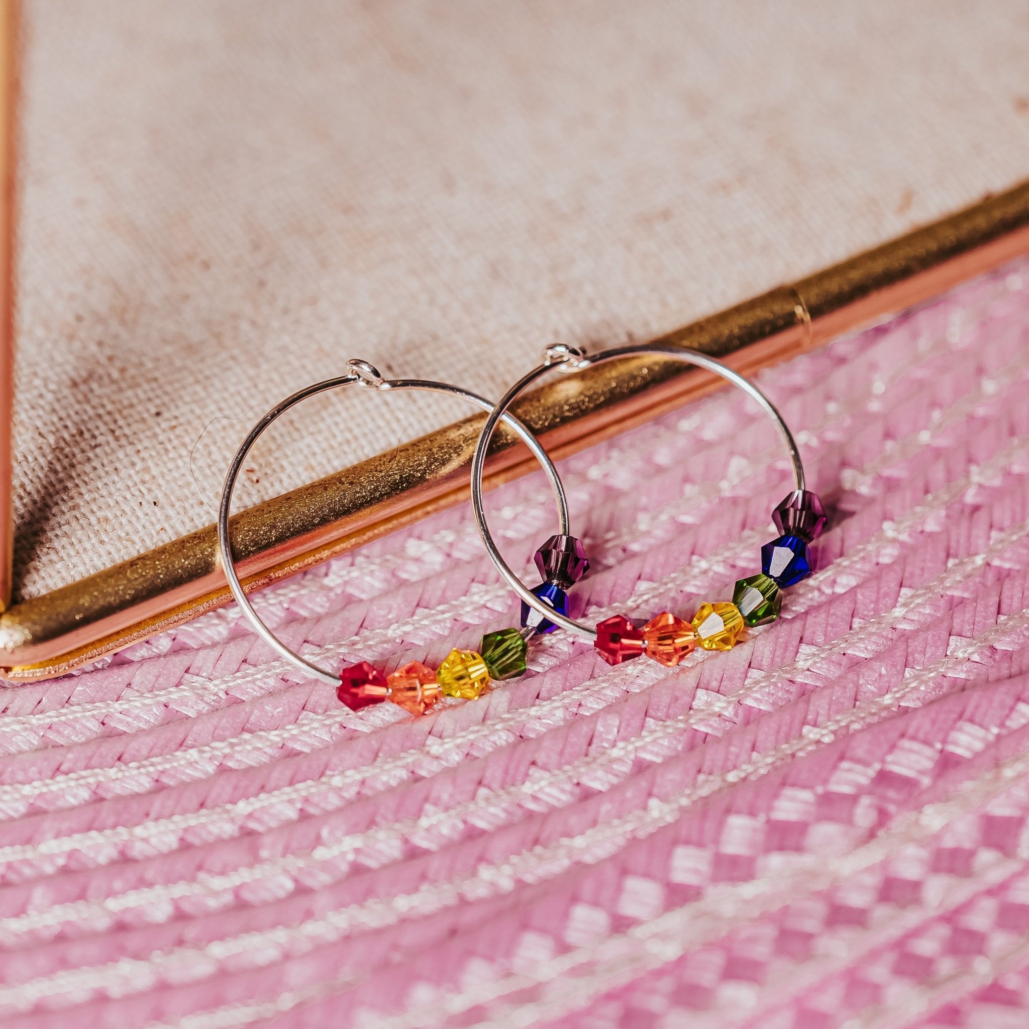 Rainbow Crystal Dainty Hoop Earrings Earrings La Vie Bien Rainbow Crystal Dainty Hoop Earrings