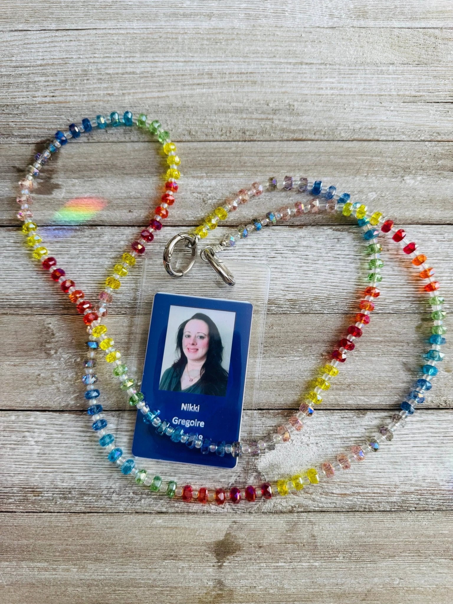 Rainbow Crystals Beaded ID Badge Lanyard / Crossbody Phone Strap / Bag Chain Purse Charm by Bespattered Facade