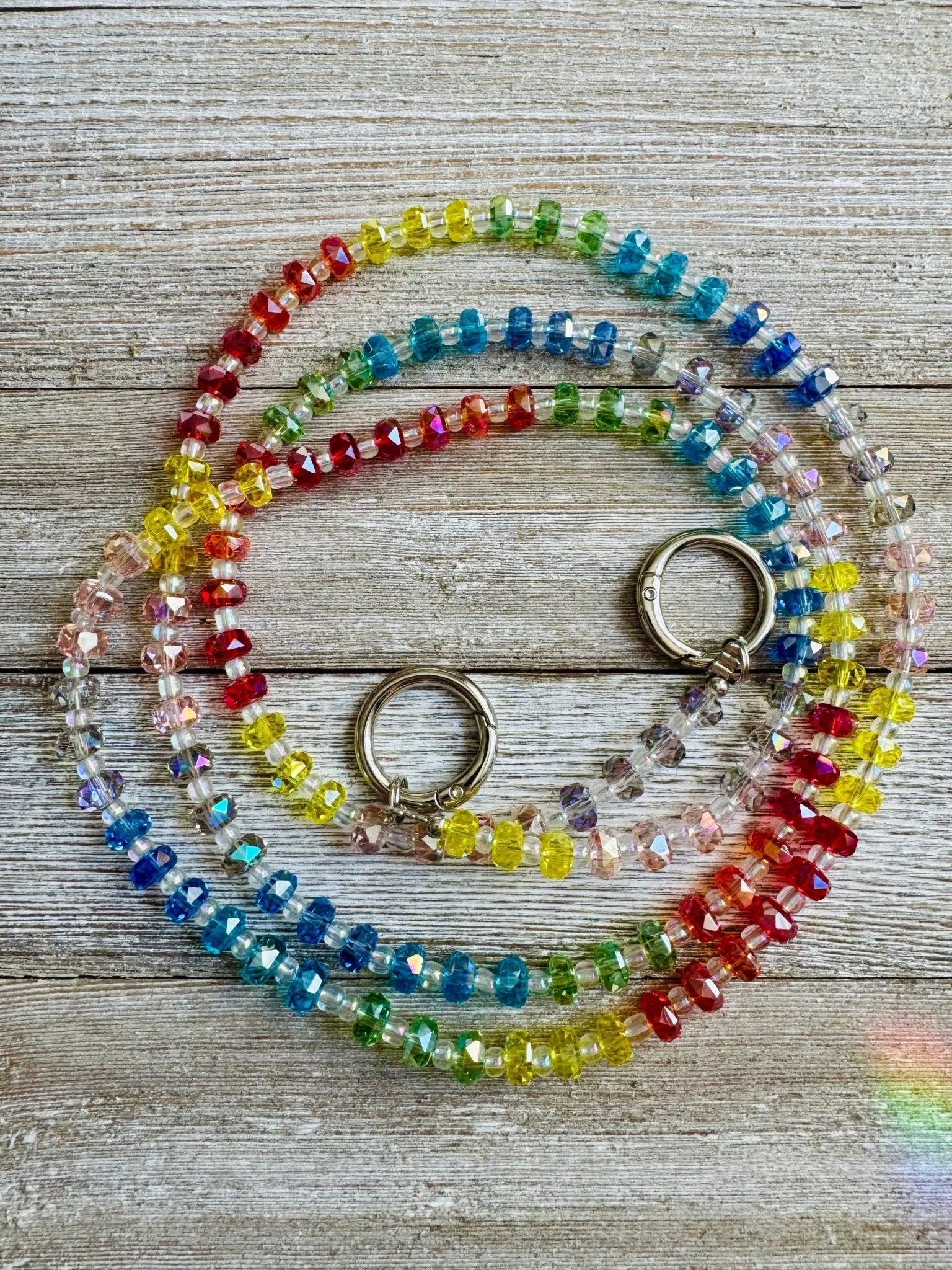 Rainbow Crystals Beaded ID Badge Lanyard / Crossbody Phone Strap / Bag Chain Purse Charm by Bespattered Facade