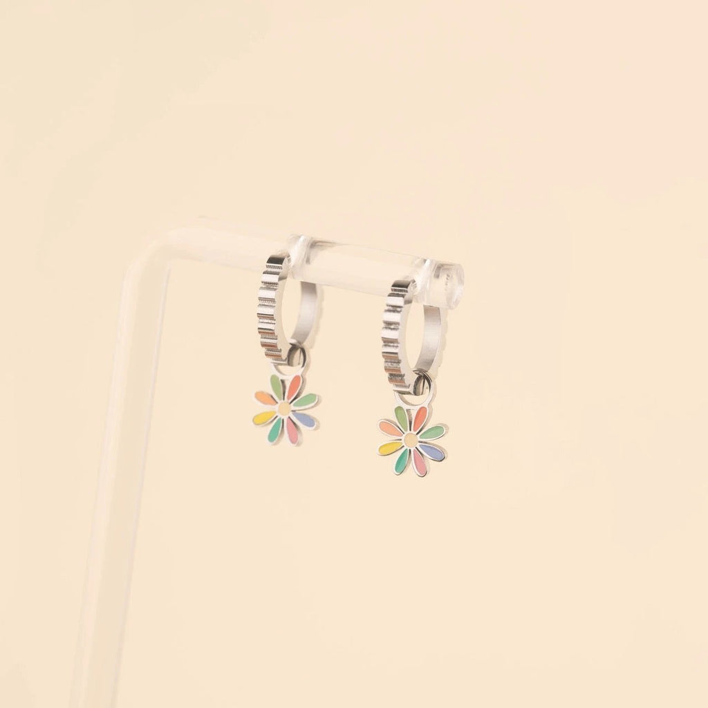 Rainbow Daisy Huggie Hoop Charms by Oh Clementine