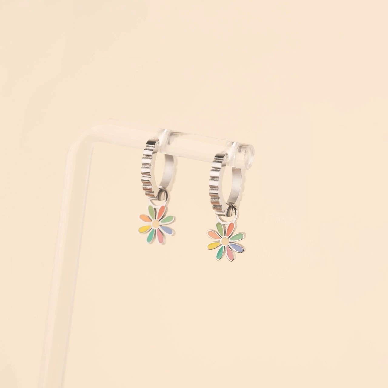 Rainbow Daisy Huggie Hoop Charms by Oh Clementine