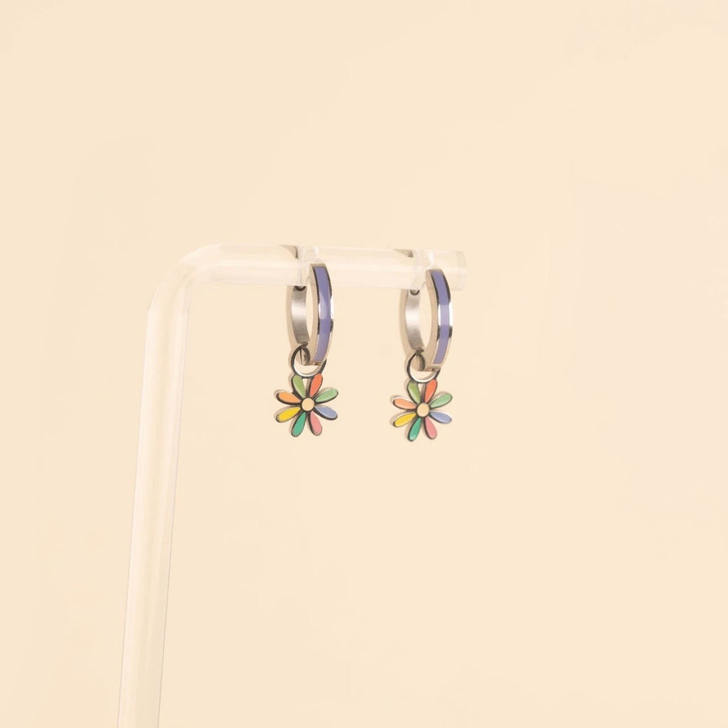 Rainbow Daisy Huggie Hoop Charms by Oh Clementine