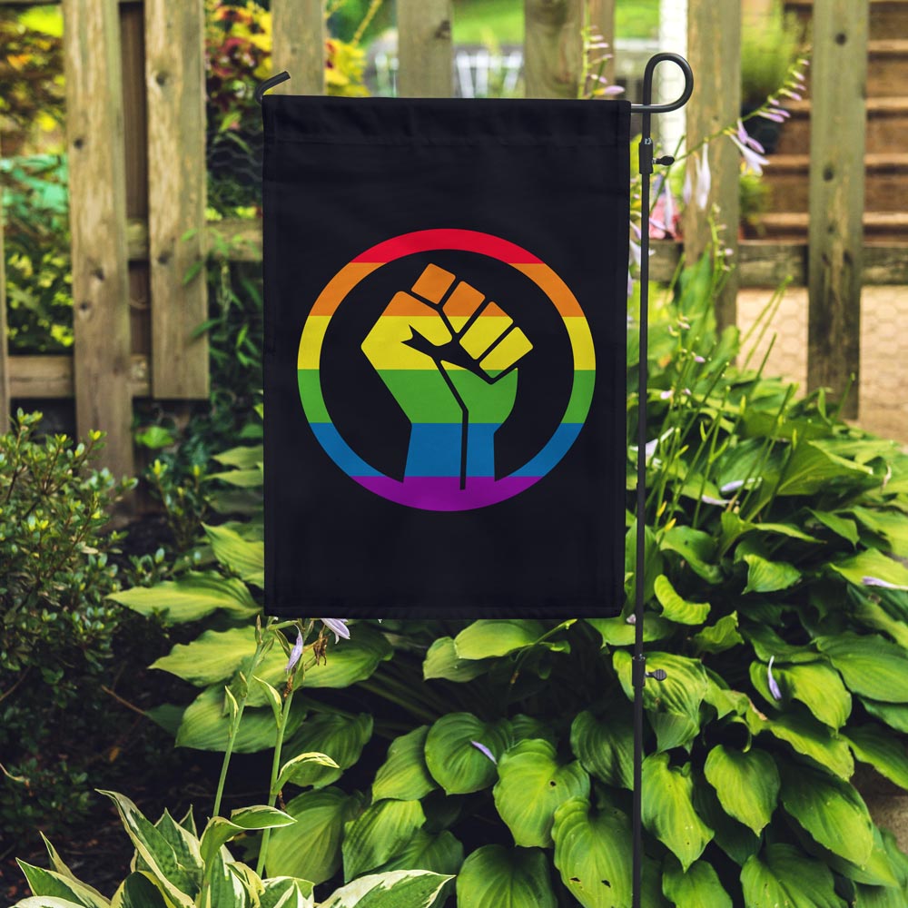 Rainbow Fist Garden Flag Garden Flag La Vie Bien Rainbow Fist Garden Flag