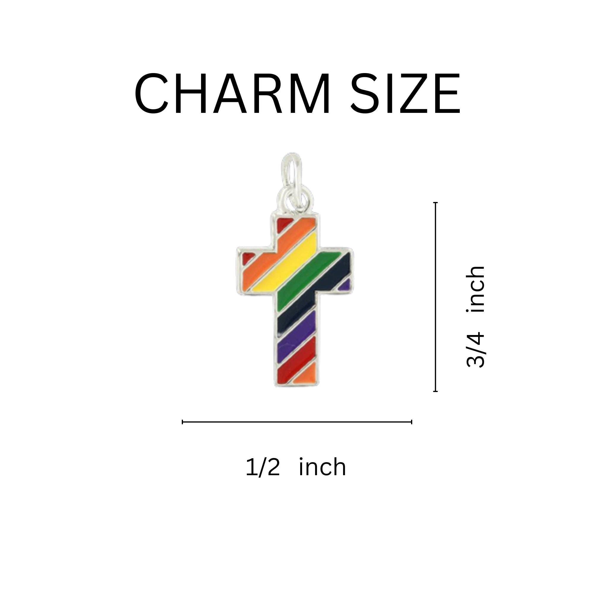 Rainbow Flag Cross Silver Beaded Bracelet