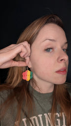 Rainbow flower love polymer clay earrings! For pierced ears. Handmade jewelry perfect for gifting, made in Michigan USA. Colorful! by My Store