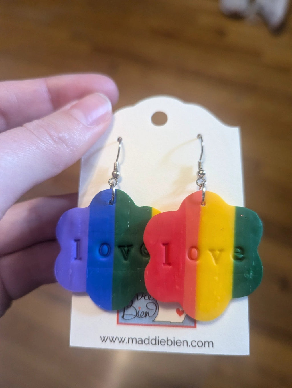 Rainbow flower love polymer clay earrings! For pierced ears. Handmade jewelry perfect for gifting, made in Michigan USA. Colorful! by My Store