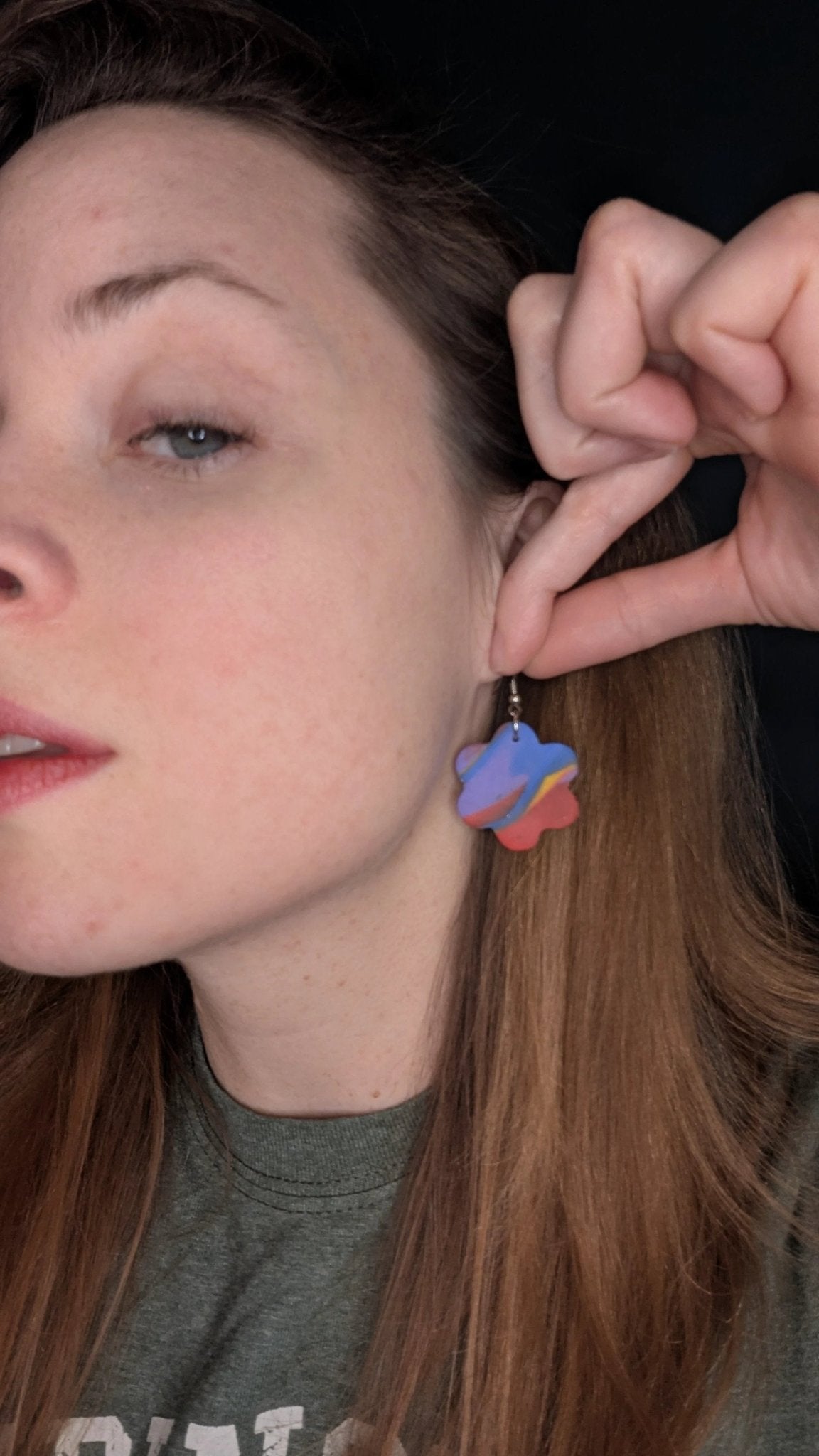 Rainbow flower polymer clay earrings for pierced ears by My Store