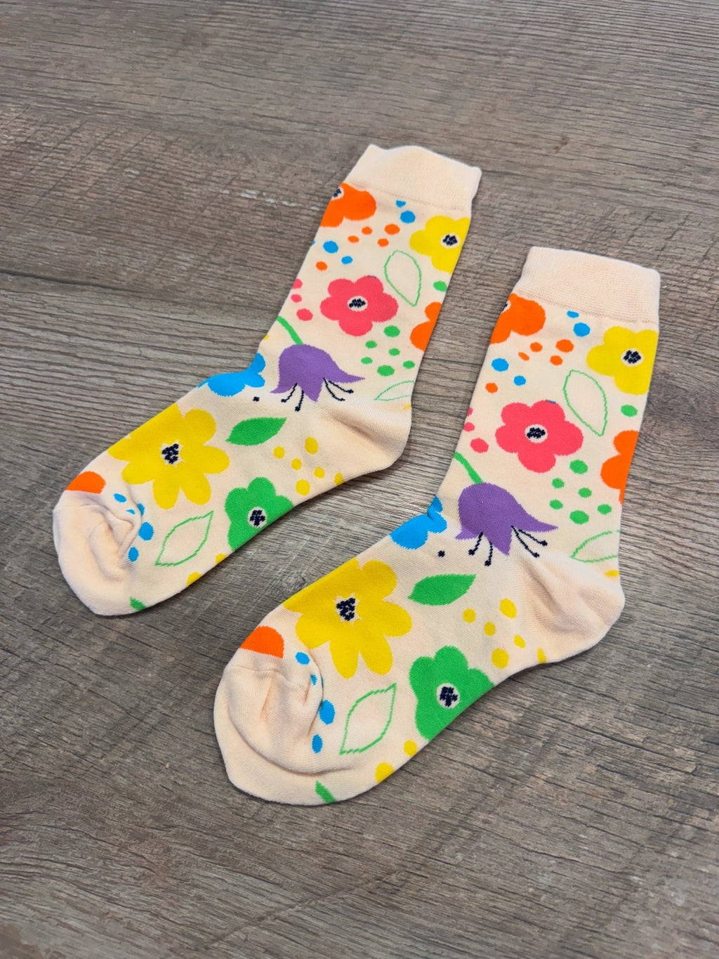 Rainbow Flowers Colorful Floral Unisex Mid - Calf Adult Socks