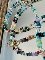 Rainbow Gemstone and Crystal Beaded ID Badge Lanyard / Crossbody Phone Strap / Bag Chain Purse Charm Accessories La Vie Bien Rainbow Gemstone and Crystal Beaded ID Badge Lanyard / Crossbody Phone Strap / Bag Chain Purse Charm