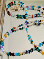 Rainbow Gemstone and Crystal Beaded ID Badge Lanyard / Crossbody Phone Strap / Bag Chain Purse Charm Accessories La Vie Bien Rainbow Gemstone and Crystal Beaded ID Badge Lanyard / Crossbody Phone Strap / Bag Chain Purse Charm