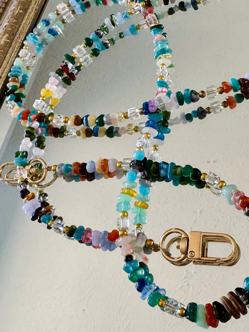 Rainbow Gemstone and Crystal Beaded ID Badge Lanyard / Crossbody Phone Strap / Bag Chain Purse Charm Accessories La Vie Bien Rainbow Gemstone and Crystal Beaded ID Badge Lanyard / Crossbody Phone Strap / Bag Chain Purse Charm