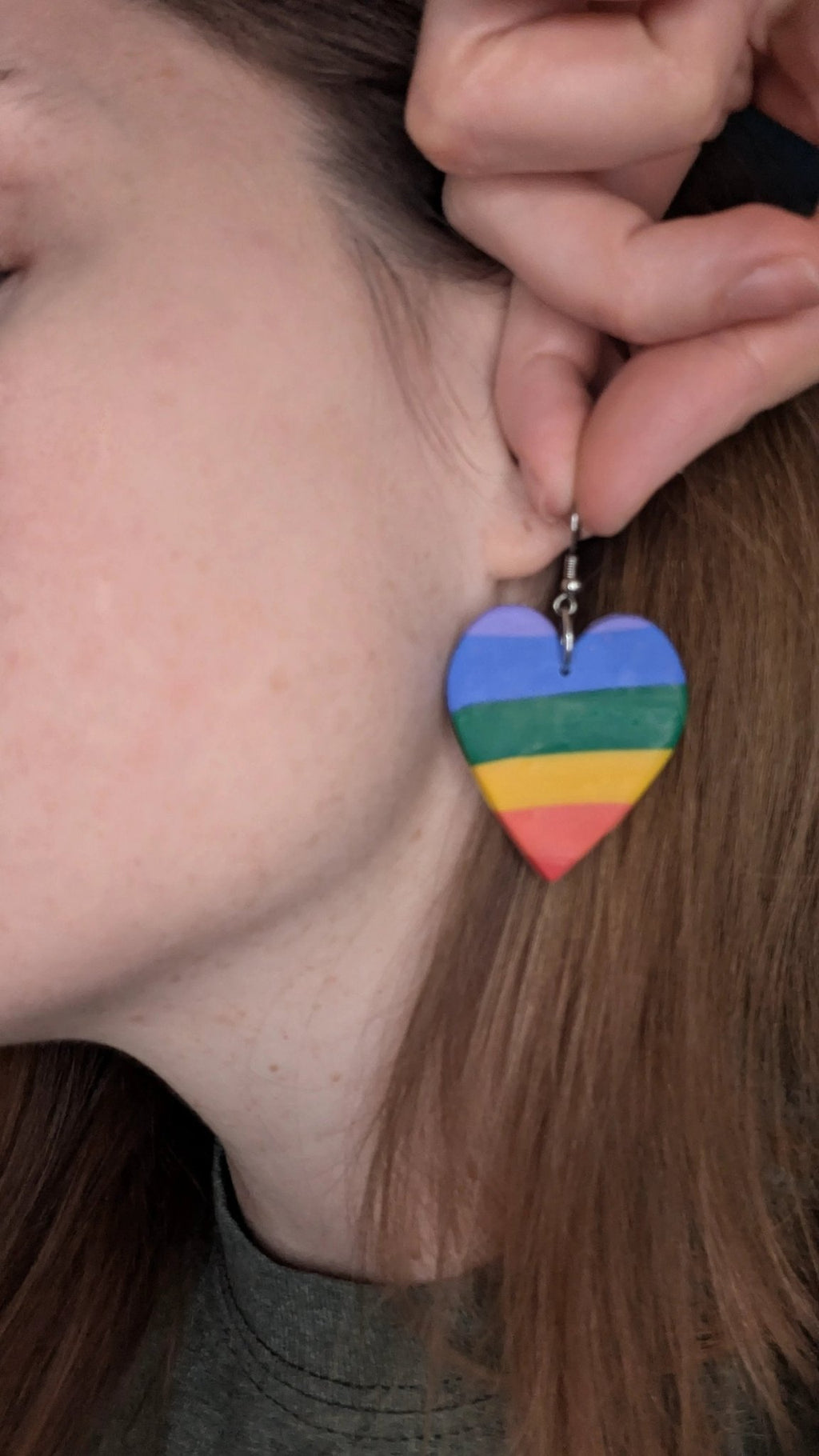 Rainbow heart polymer clay earrings, for pierced ears. Handmade jewelry perfect for gifting, made in Michigan USA! Colorful! Vibrant! Happy by My Store