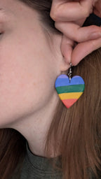 Rainbow heart polymer clay earrings, for pierced ears. Handmade jewelry perfect for gifting, made in Michigan USA! Colorful! Vibrant! Happy by My Store