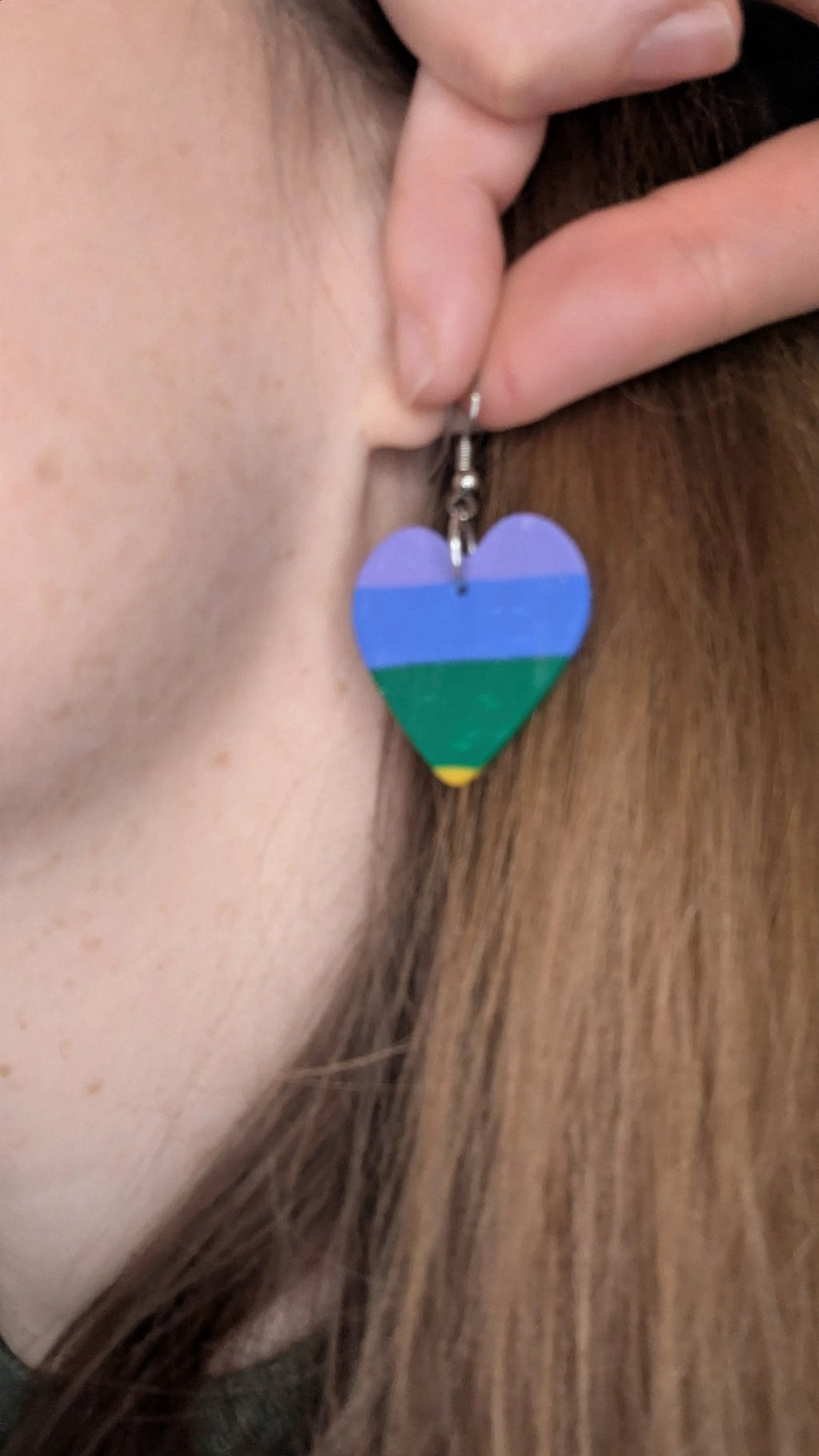 Rainbow heart polymer clay earrings, for pierced ears, handmade jewelry perfect for gifting, made in Michigan USA. Colorful by My Store