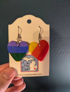 Rainbow heart polymer clay earrings, for pierced ears, handmade jewelry perfect for gifting, made in Michigan USA. Colorful by My Store