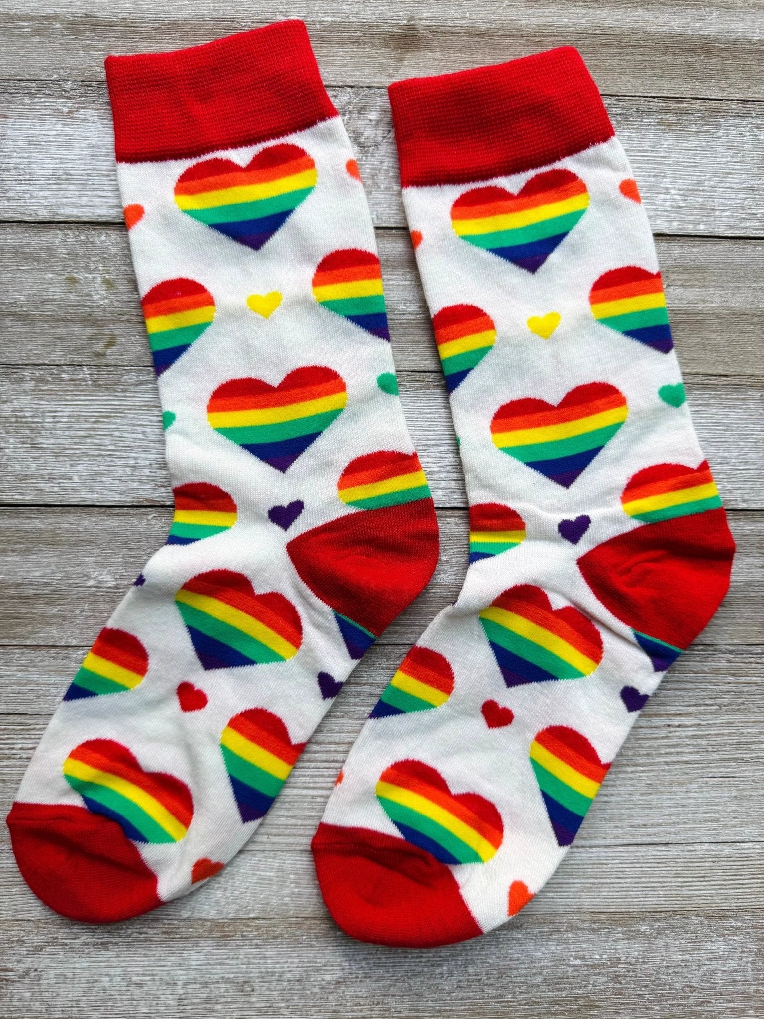 Rainbow Hearts Unisex Mid-Calf Adult Socks by Bespattered Facade