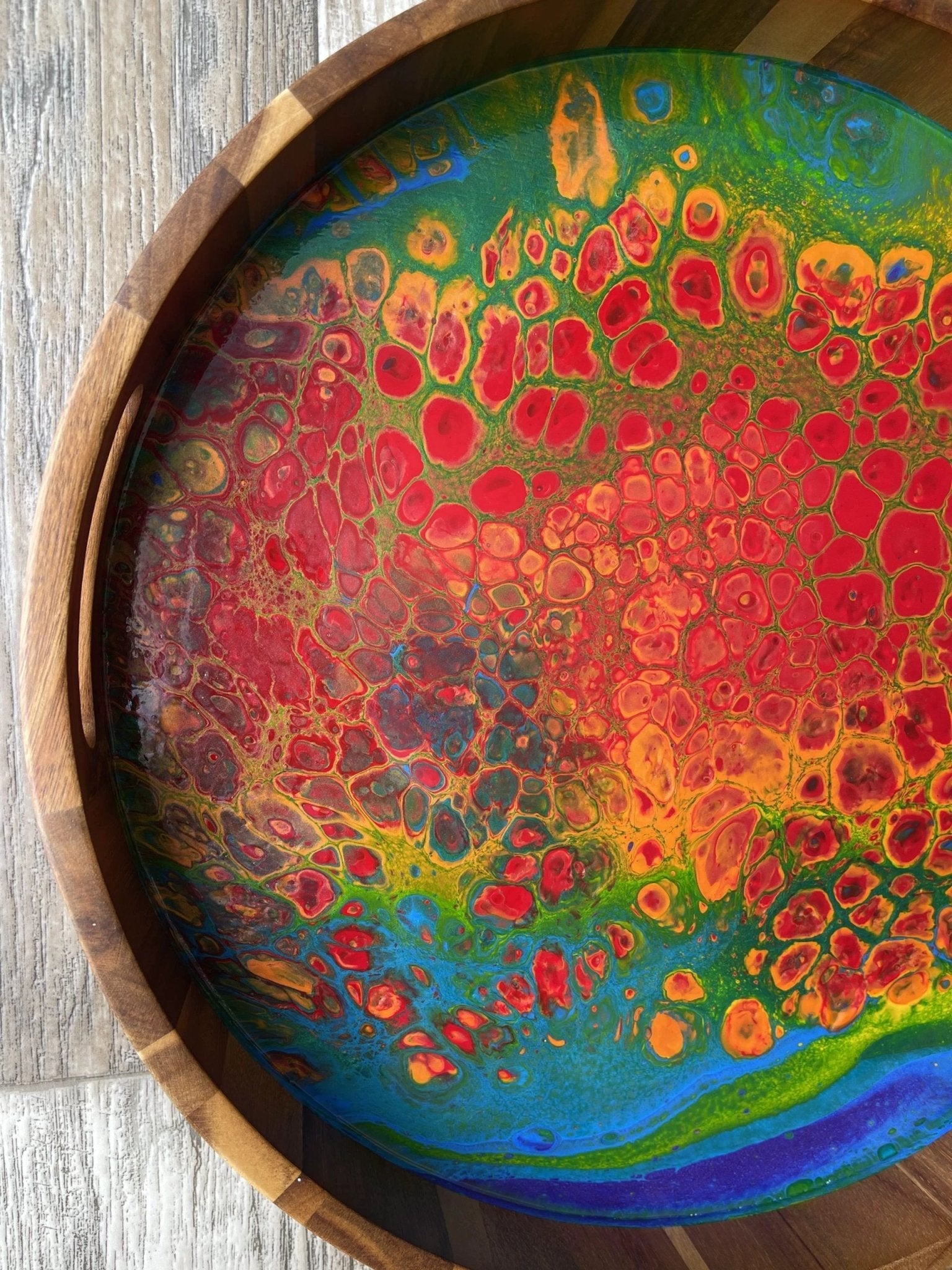 Rainbow Large Round Acacia Wood Tray