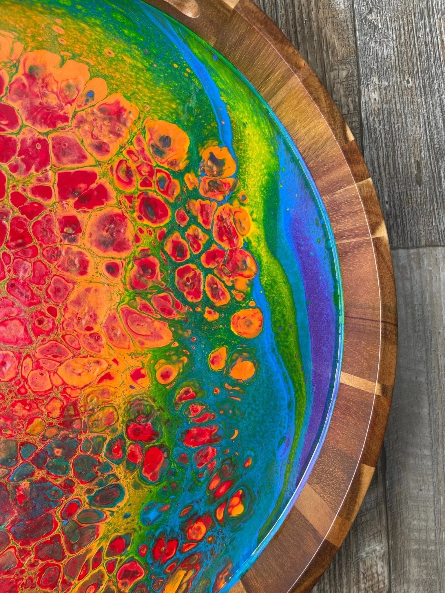 Rainbow Large Round Acacia Wood Tray