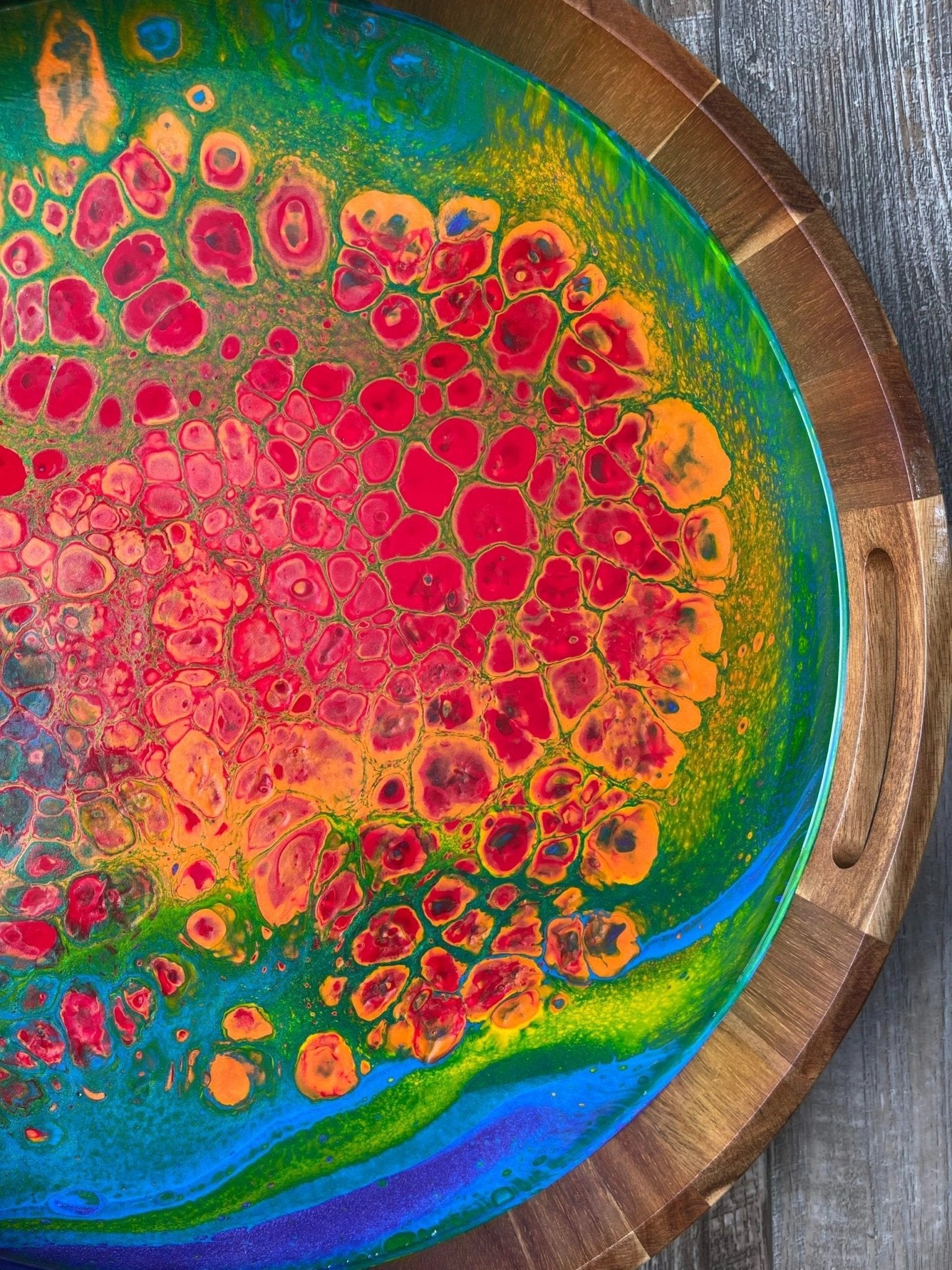 Rainbow Large Round Acacia Wood Tray