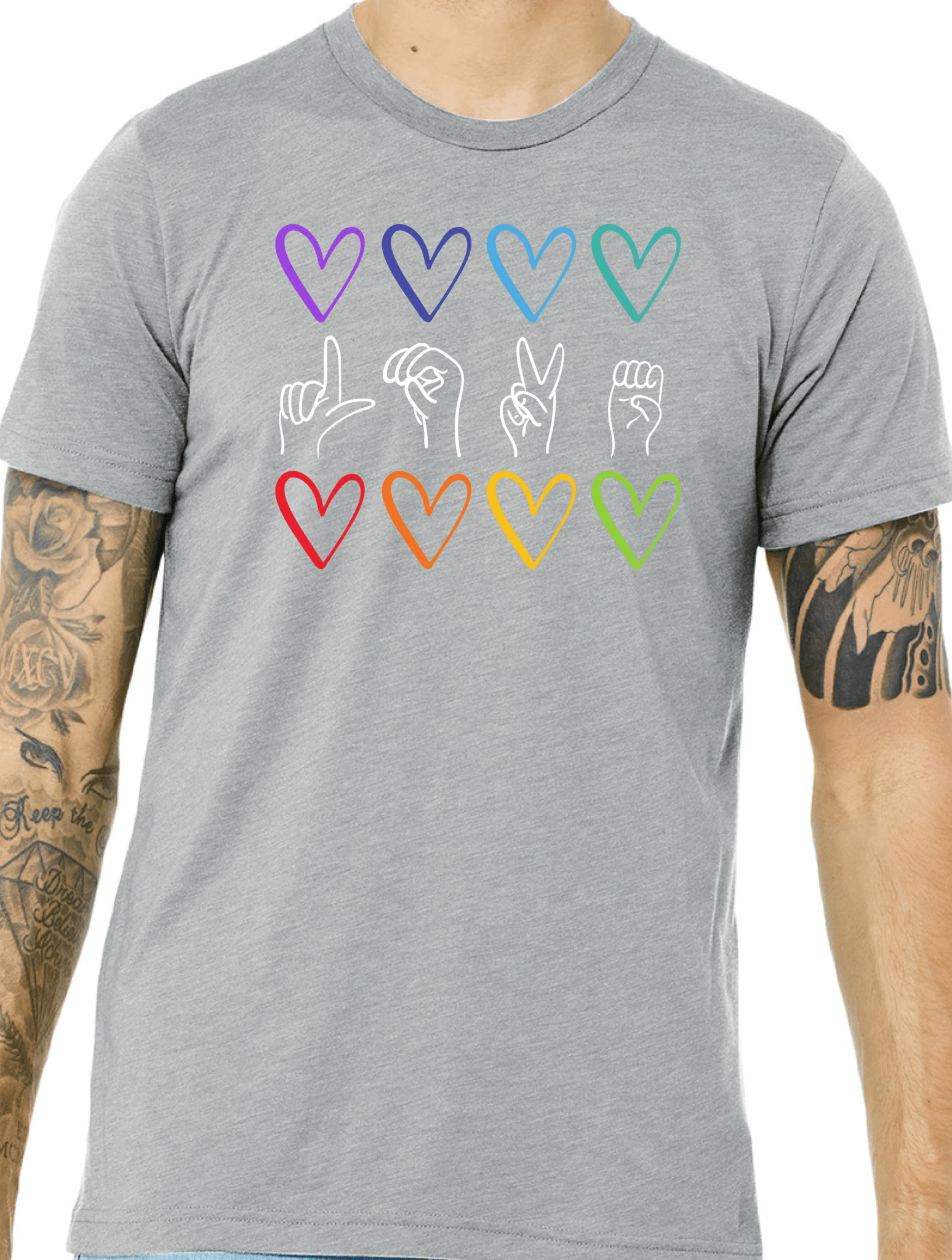 Rainbow Sign Language Love T-Shirt by RainBee Designs LLC