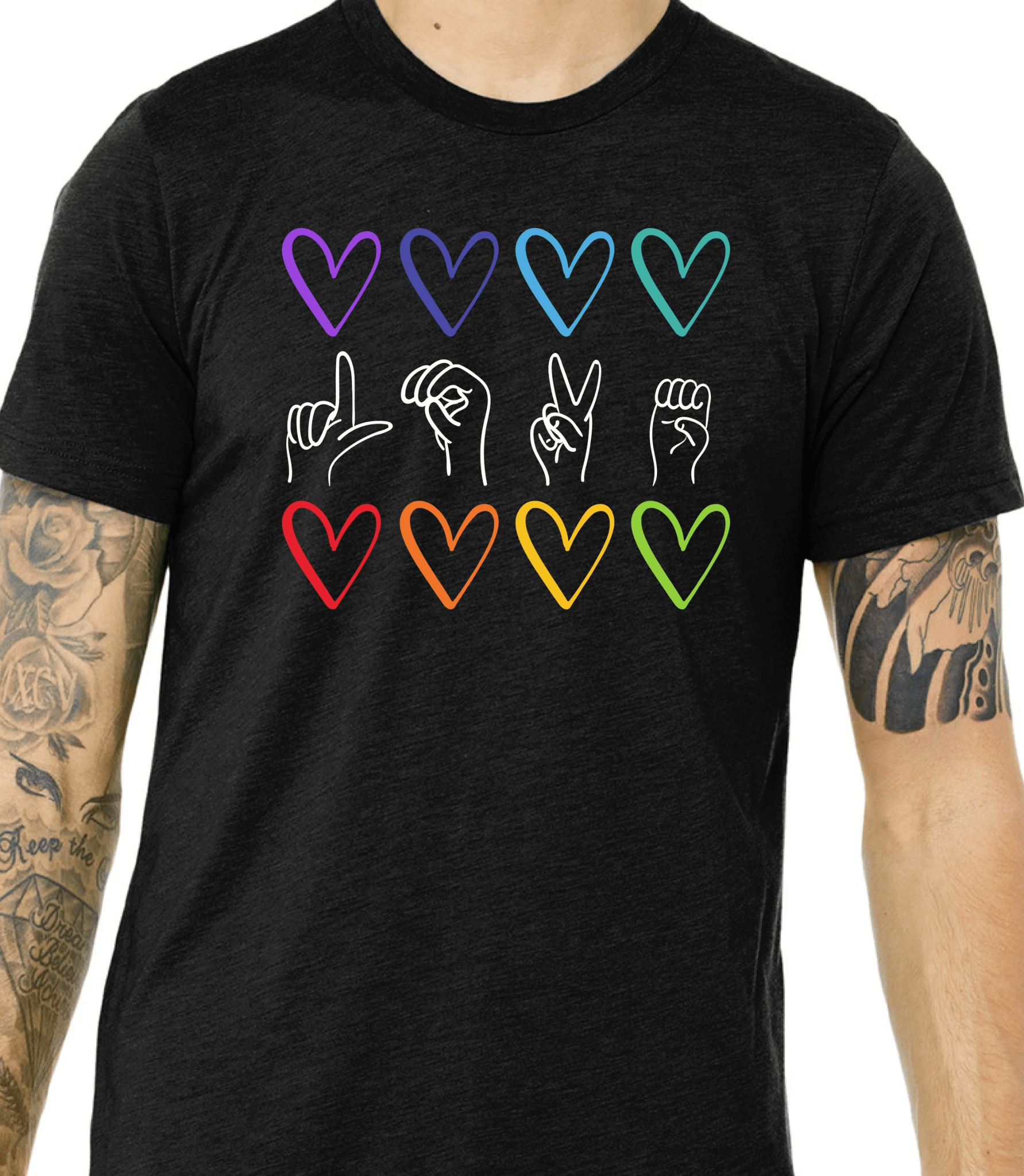 Rainbow Sign Language Love T-Shirt by RainBee Designs LLC
