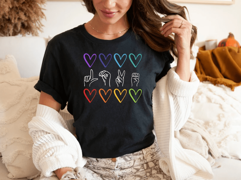 Rainbow Sign Language Love T-Shirt by RainBee Designs LLC