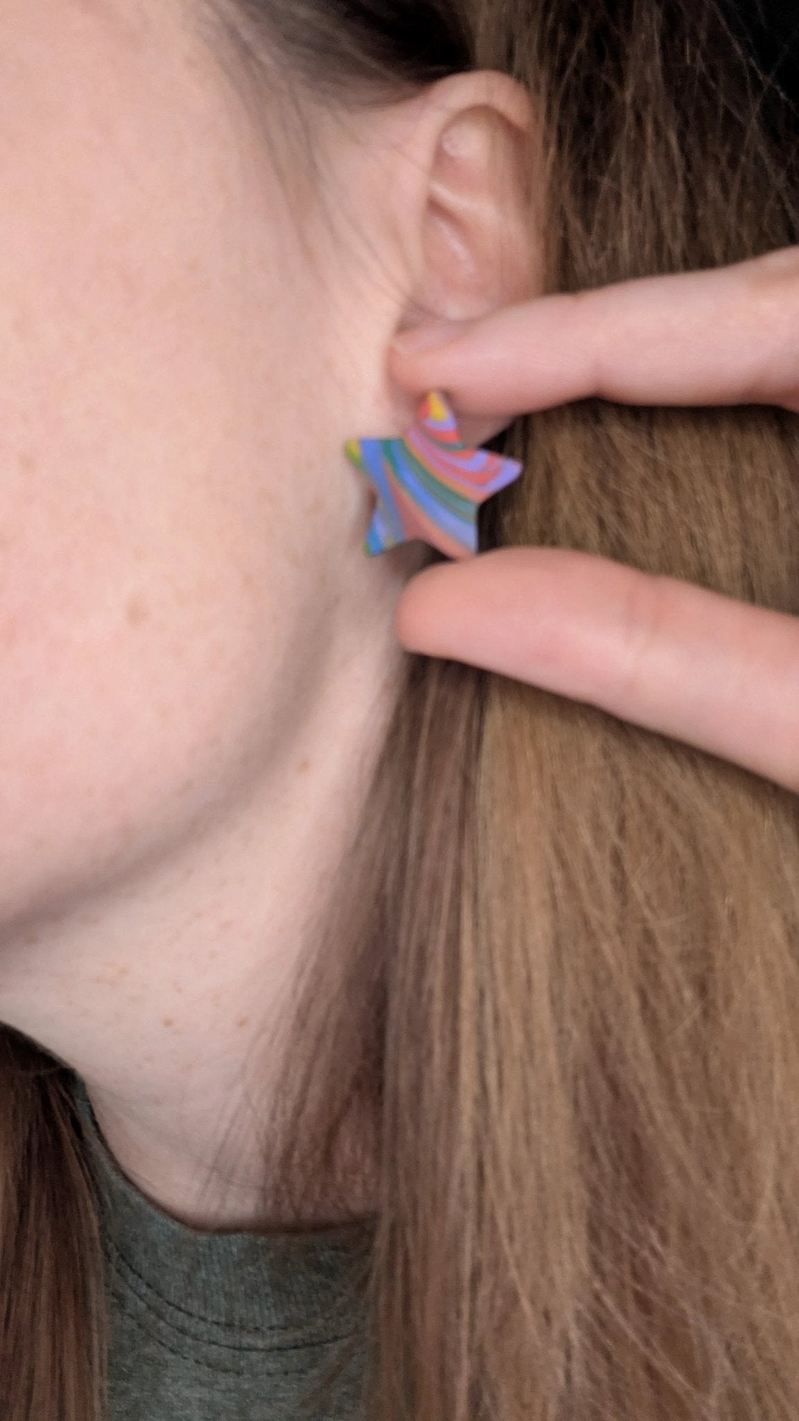 Rainbow star stud polymer clay earrings for pierced ears. Handmade jewelry perfect for gifting, made in Michigan USA by My Store