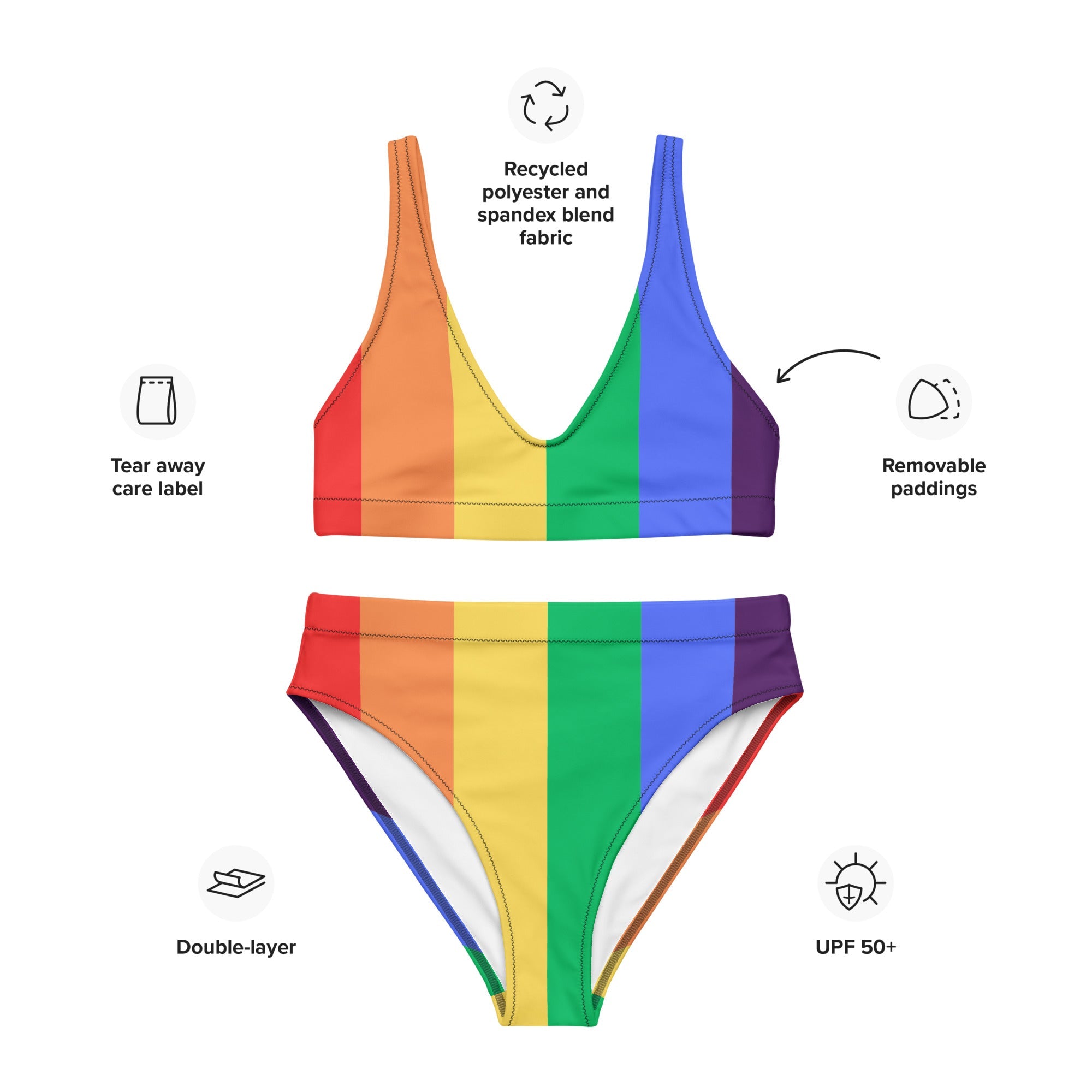 Rainbow stripes Recycled high - waisted bikini