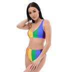 Rainbow stripes Recycled high-waisted bikini by La Vie Bien