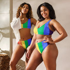 Rainbow stripes Recycled high-waisted bikini by La Vie Bien
