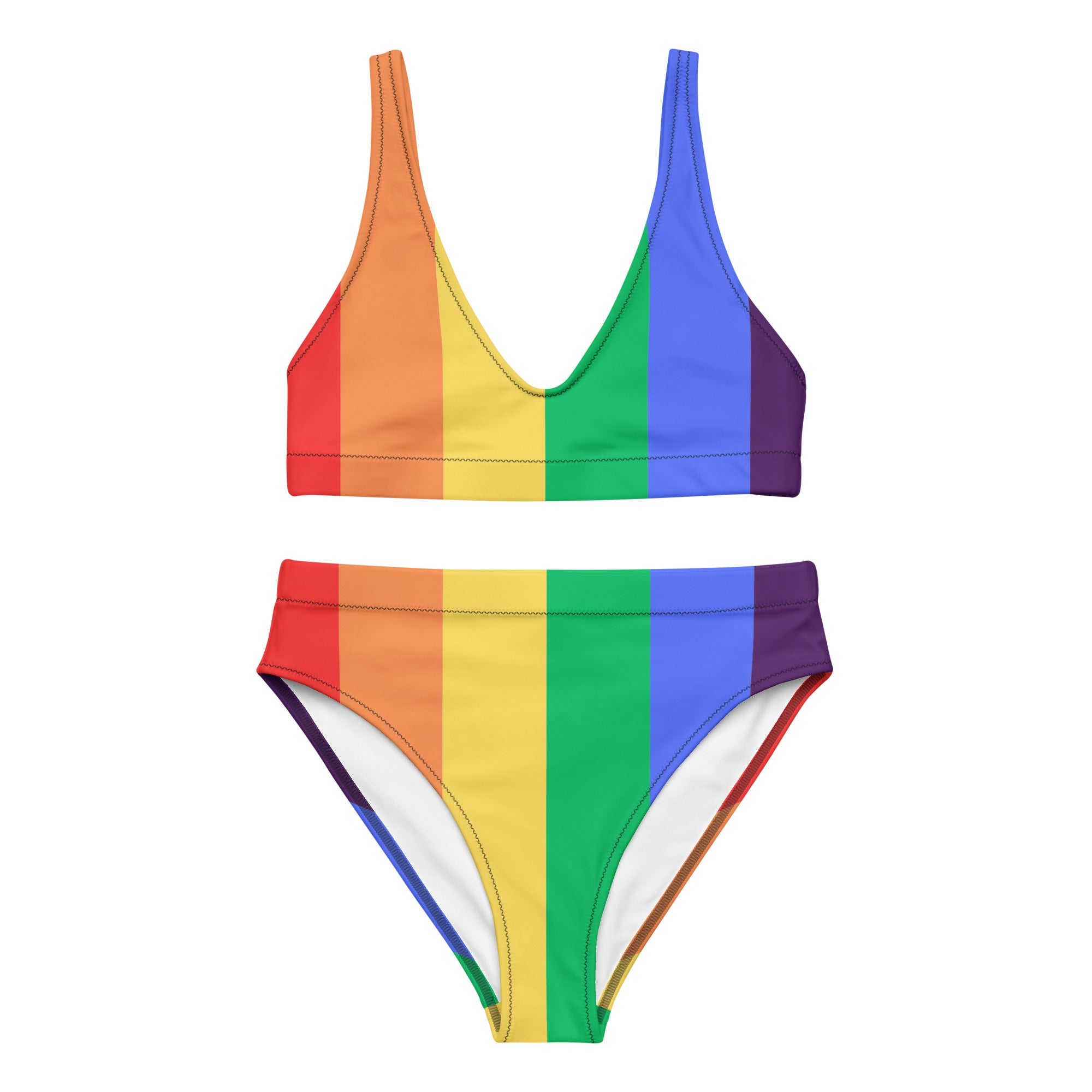 Rainbow stripes Recycled high - waisted bikini