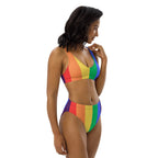 Rainbow stripes Recycled high-waisted bikini by La Vie Bien