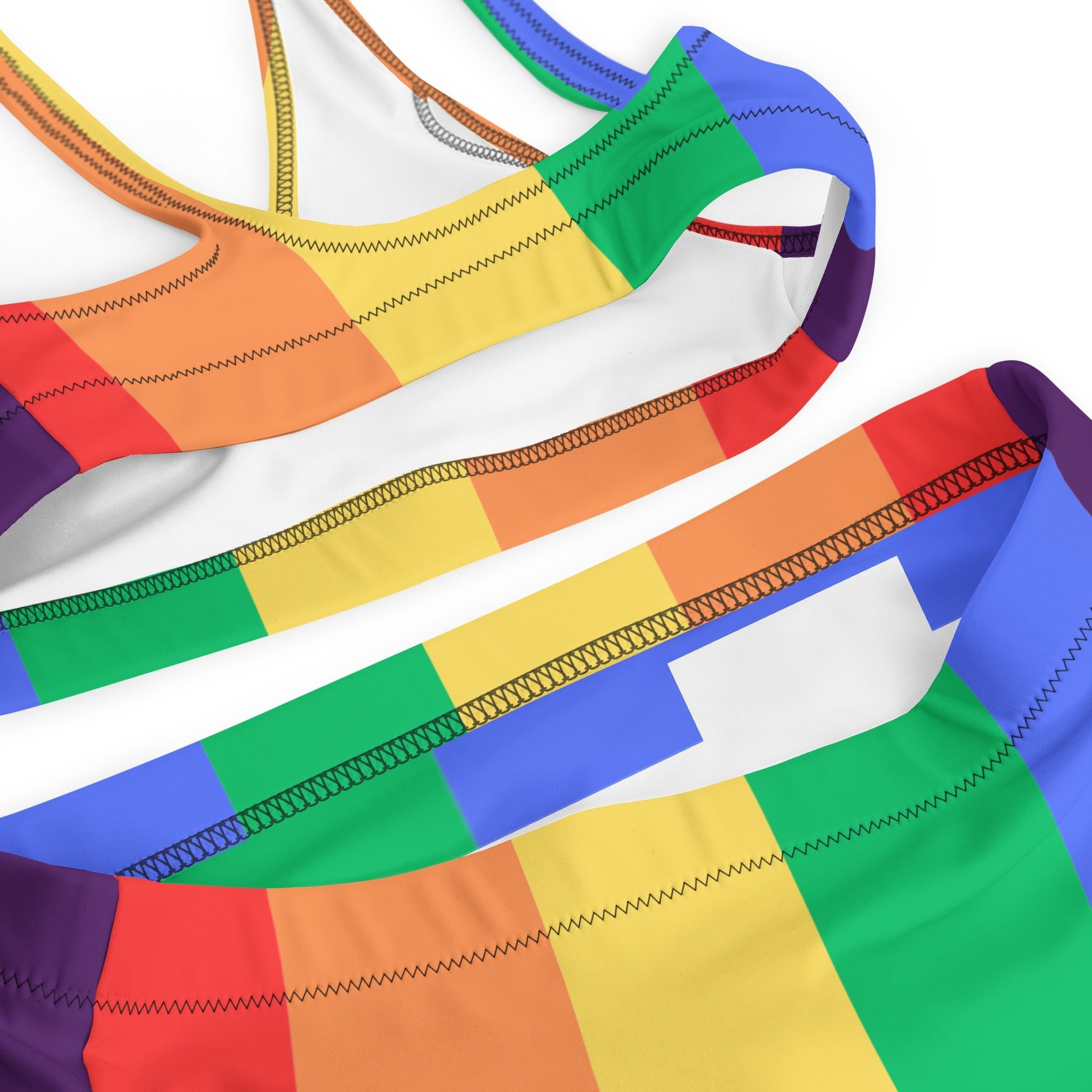 Rainbow stripes Recycled high - waisted bikini