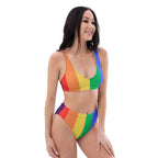 Rainbow stripes Recycled high-waisted bikini by La Vie Bien