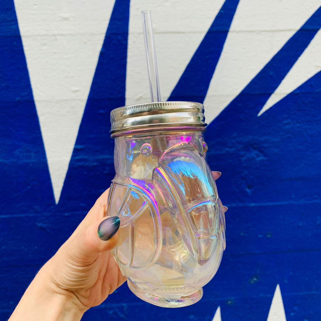 Rainbow Toucan Shaped Sipper | Iridescent Glass | Cocktail or Wine Glass with Straw for Indoors or Outdoors Drinkware La Vie Bien Rainbow Toucan Shaped Sipper | Iridescent Glass | Cocktail or Wine Glass with Straw for Indoors or Outdoors