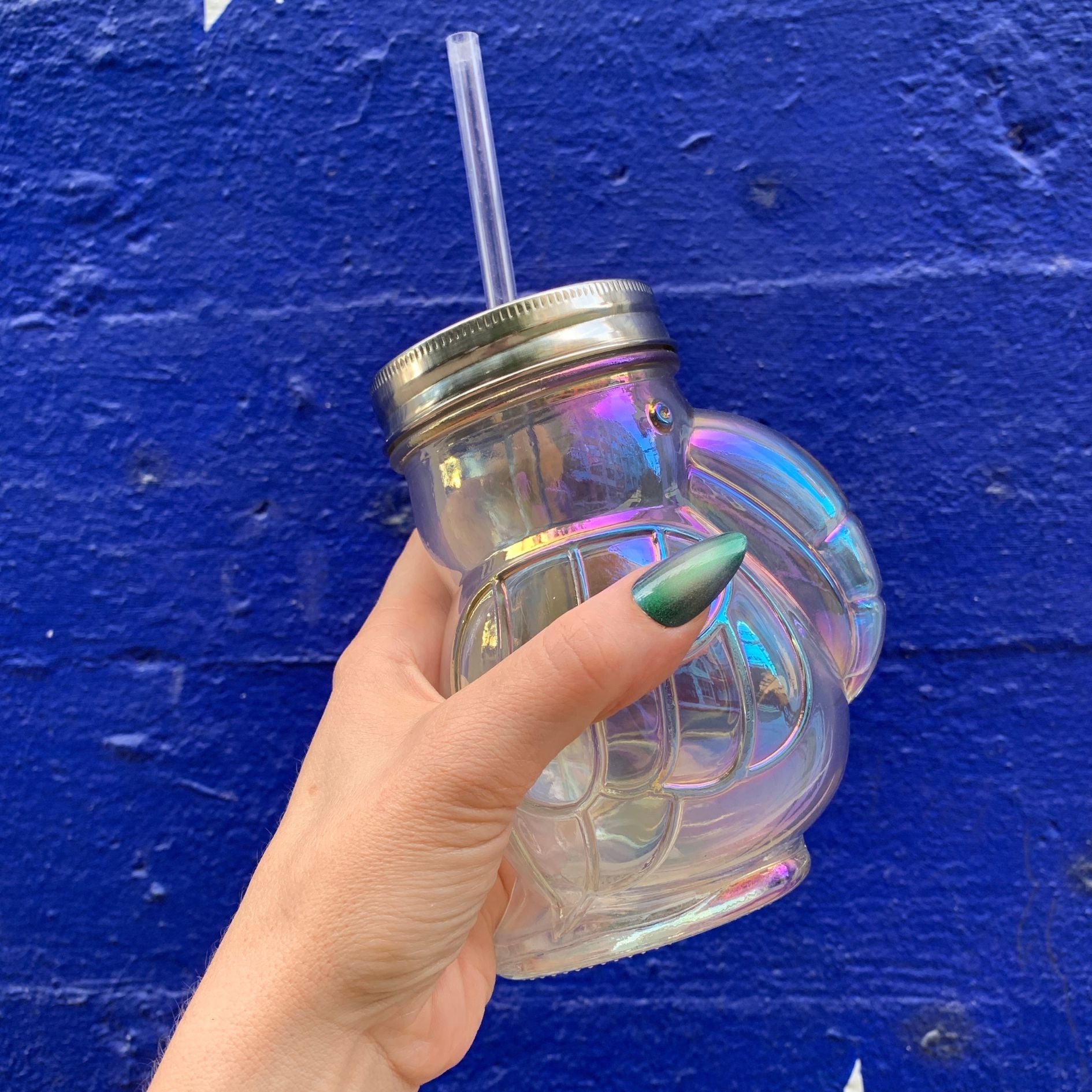 Rainbow Toucan Shaped Sipper | Iridescent Glass | Cocktail or Wine Glass with Straw for Indoors or Outdoors Drinkware La Vie Bien Rainbow Toucan Shaped Sipper | Iridescent Glass | Cocktail or Wine Glass with Straw for Indoors or Outdoors