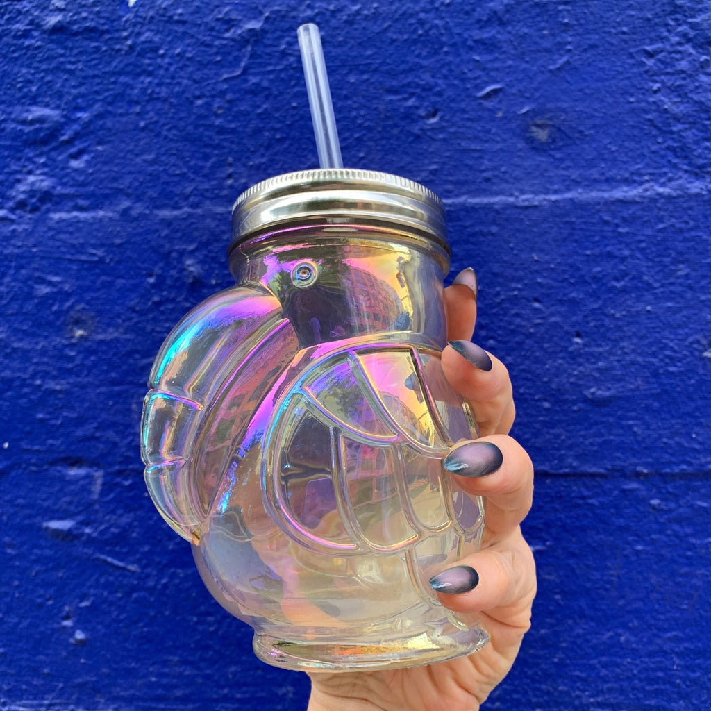 Rainbow Toucan Shaped Sipper | Iridescent Glass | Cocktail or Wine Glass with Straw for Indoors or Outdoors Drinkware La Vie Bien Rainbow Toucan Shaped Sipper | Iridescent Glass | Cocktail or Wine Glass with Straw for Indoors or Outdoors