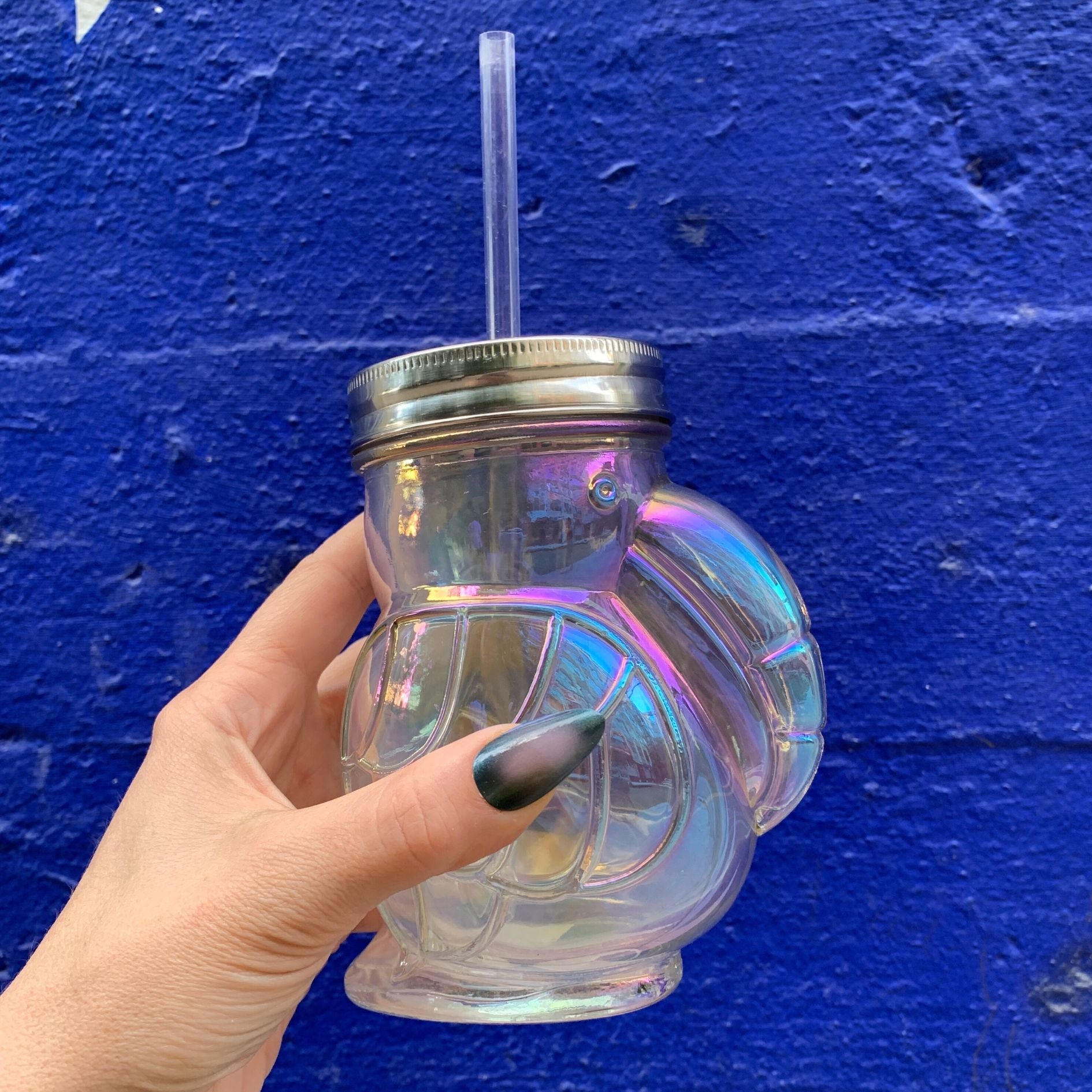 Rainbow Toucan Shaped Sipper | Iridescent Glass | Cocktail or Wine Glass with Straw for Indoors or Outdoors Drinkware La Vie Bien Rainbow Toucan Shaped Sipper | Iridescent Glass | Cocktail or Wine Glass with Straw for Indoors or Outdoors