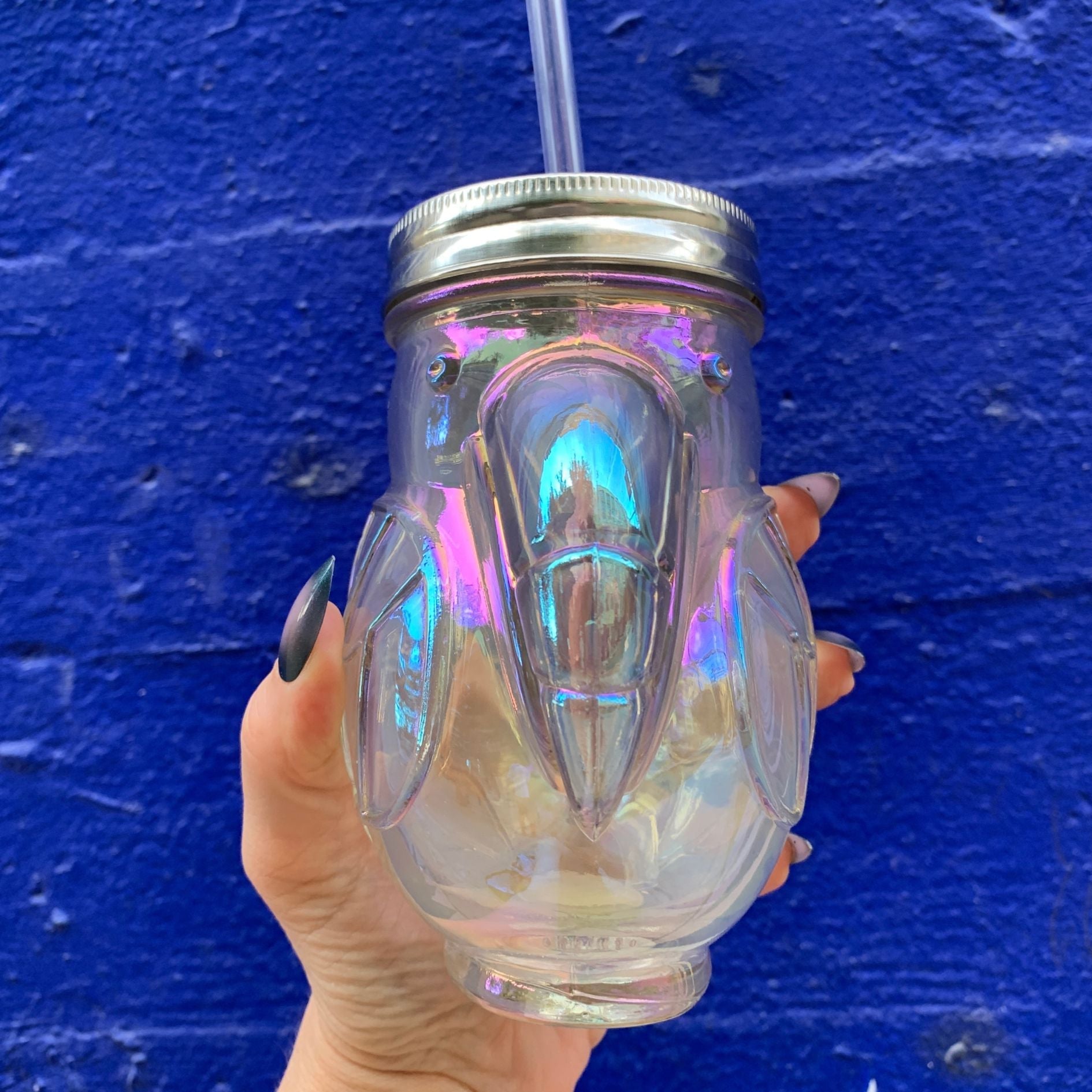 Rainbow Toucan Shaped Sipper | Iridescent Glass | Cocktail or Wine Glass with Straw for Indoors or Outdoors Drinkware La Vie Bien Rainbow Toucan Shaped Sipper | Iridescent Glass | Cocktail or Wine Glass with Straw for Indoors or Outdoors