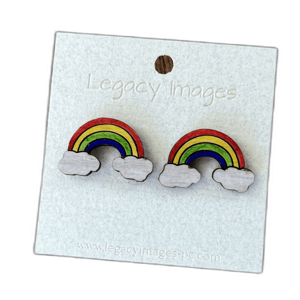 Rainbow Earrings - Wood Stud Earrings