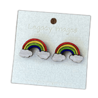 Rainbow Earrings - Wood Stud Earrings