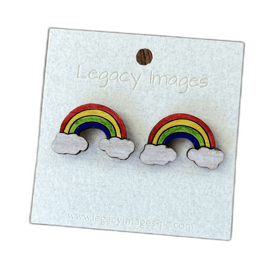 Rainbow Earrings - Wood Stud Earrings