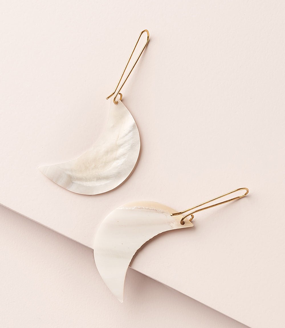 Rajani Crescent Moon Drop Earrings - Mother of Pearl HME stock line La Vie Bien Rajani Crescent Moon Drop Earrings - Mother of Pearl