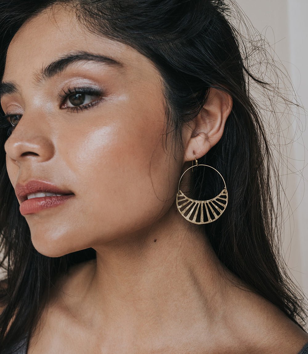 Rajani Hoop Earrings - Crescent Disc HME stock line La Vie Bien Rajani Hoop Earrings - Crescent Disc