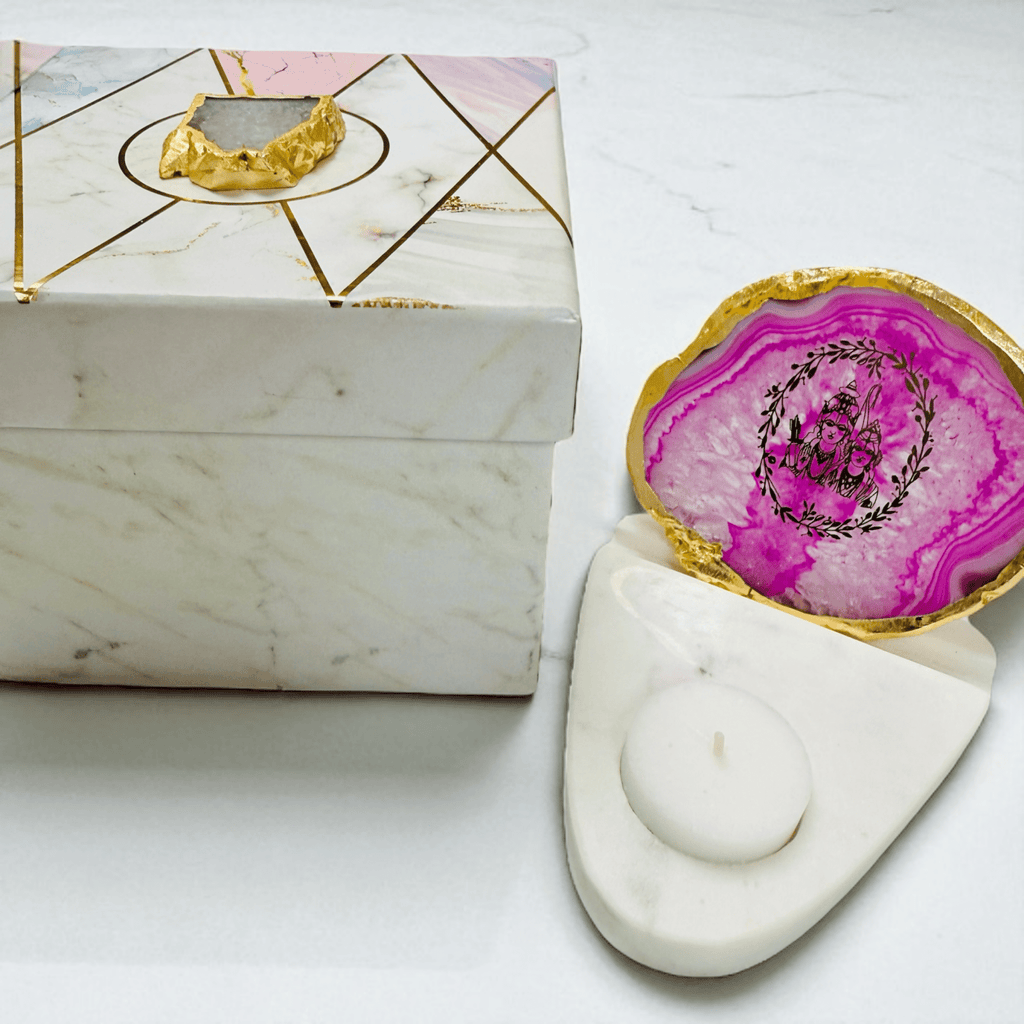 Ram Sita Ji Agate with Marble T Light Holder - Housewarming/Host Gift /Diwali Gift La Vie Bien Ram Sita Ji Agate with Marble T Light Holder - Housewarming/Host Gift /Diwali Gift
